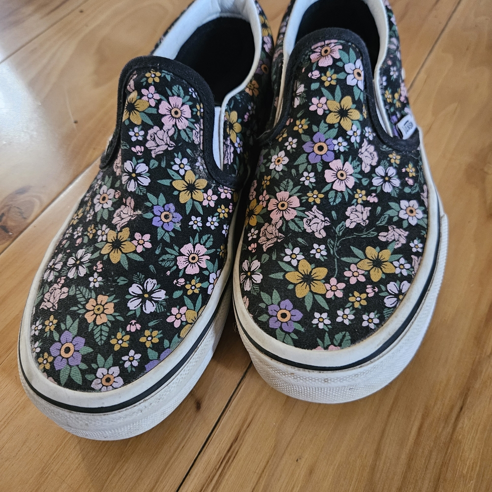 Vans Kids Black Floral Slip-On Sneakers - Picture 3 of 4